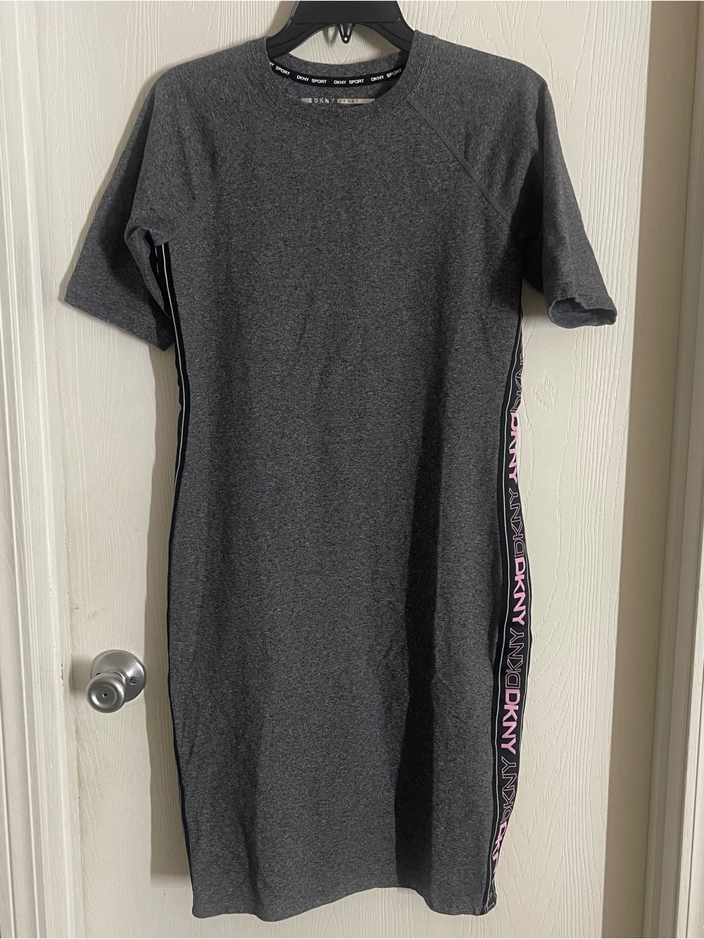DKNY Charcoal Gray Tee Midi Dress with Branded Side Tape